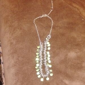 Silver With Green Rhinestones Necklace